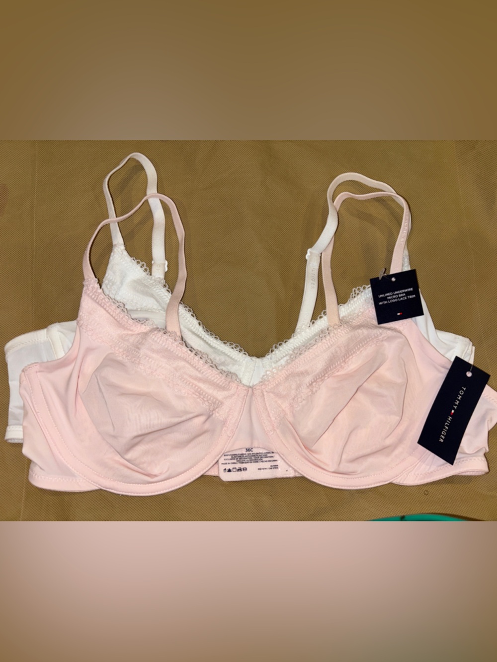 Tommy Hilfiger Lace-Trim Wireless Bras - Light Pink & White